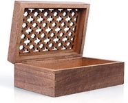 Wood Keepsake Box with Hinged Lid in Trellis Design - Decorative Wooden Box Used as Storage Box, Stash Box, Jewelry Box, or Trinket Box - Medium Polish Finish, 9 x 6 x 3.5 Inch, Large