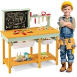 Maxmass Kids Workbench, Wooden Toddler Tool Bench with Rich Tool & Parts, Chalkboard, 2 Storage Baskets, Educational Construction Tool Set Play Workbench for 3-8 Years Old Boys Girls