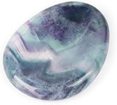 Artistone Rainbow Fluorite Crystal Chakra Thumb Worry Stone Teardrop Reiki Healing Stone Pocket Palm Stones for Anxiety Stress Relief Meditation Therapy Geometry Home Decorations