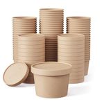 SPICOM 25 Pack 26oz (769ml) Eco Friendly Brown Kraft Disposable Soup Ice Cream Cups Containers with Lids, Microwave Safe and Freezer Safe 25 Cardboard Cups Disposable Containers for Hot Soup