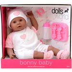 DOLLSWORLD from Peterkin | Bonny Baby | 46cm doll with sleeping eyes, deluxe clothing, bottle, dummy and feeding set | Dolls & Accessories | Ages 18m+