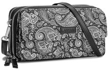 Lanyani RFID Crossbody Wallet Wristlet Purse with Phone Pocket For Women Vegan Leather, Zi-paisley Black, Small