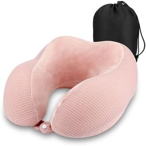 Kasanni Oreiller de Voyage, Coussin Voyage, Coussin de Voyage en Mousse à Mémoire Forme, Coussin Avion, Oreiller Cervical avec Sac de Rangement, pour Voyage, Rose
