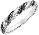 10K White Gold 0.06 Cttw Black Diamond-Accented Serpentine Twist Anniversary or Wedding Band with Black Rhodium, Size 8