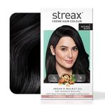 Streax Permanent Hair Colour, 100% Grey coverage, Infused with Argan and Walnut Oil, Long Lasting Cream Hair Colour for Women, Black Hair Colour, 1 Natural Black, 120 ml, Pack of 1