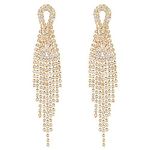 Sparkling Bridal Wedding Prom Rhinestone Tassel Long Dangle Drop Large Gold Color Statement Earrings(CA)