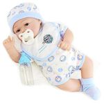 The Magic Toy Shop Bibi Doll - 17" Realistic Reborn Baby Doll Boy Handmade with Open Eyes, Baby Boy Grow Outfit, Pacifier, Milk Bottle and Birth Certificate (Open Eyes Boy)