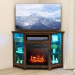 RELAX4LIFE Corner Fireplace TV Stand - Electric Fireplace Entertainment Center w/Heater Insert, LED Lights, APP Control & Adjustable Shelves, Media Console Cabinet for TVs up to 50’’ (Rustic Brown)