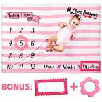 Tiny Gifts Baby Monthly Milestone Blanket + 2 Frame Props | 60" x40” | Thick, Soft Minky Fleece (Pink)