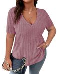 Gemulate Dressy t-Shirts Womens Plus Size Casual Short Sleeve Tops V Neck Tshirts Plain Tunic for Women Light Pink 5XL