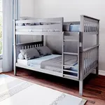 Max & Lily Full Over Full Bunk Bed with Ladder, Solid Wood Platform Bed Frame for Kids, 14" Safety Guardrails, Easy Assembly, No Box Spring Needed, Grey