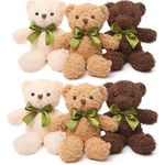 6 Pcs Teddy Bears with Detachable Bows Bulk, 10 Inch Cute Small Bear Soft Plush Stuffed Animals Toys for Boys Girls Birthday Valentines Day Baby Shower Bear Party Gift Favors, 3 Colors