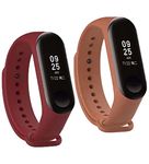 Estrenar Mi Band Strap 3 & 4 Wristband Original Soft Silicone Adjustable Replacement Straps/Belt/Band for M3 & M4 with warrenty Device not included|Not Compatible with Mi Band 1/2|Brown,Wine|Pack of 2