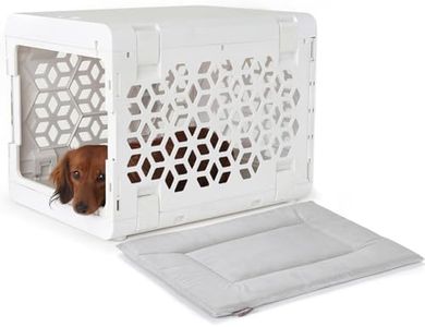 KindTail PAWD Collapsible Puppy and Dog Crate + Washable Bed - Stylish Pet Kennel with Comfortable Pad - Safe Indoor Set - Lightweight, Compact & Portable for Travel - Small White