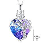 TOUPOP Ashes Jewellery for Women Heart Tree of Life Urn Necklace for Ashes Sterling Silver Cremation Jewelry with Crystal with Funnel Filler Memorial Jewelry Gifts for Women Girls