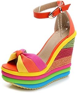 SaraIris Sandals for Women Gladiator Ankle Strap High Heel Platform Shoes Wedge Rainbow Sandals for Women Orange