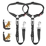 SlowTon Dog Seat Belt, 2 Pack Pet Car Seatbelt Headrest Restraint Adjustable Puppy Safety Seat Belt Reflective with Elastic Bungee Connect with Dog Harness in Vehicle for Travel Daily Use(Black)