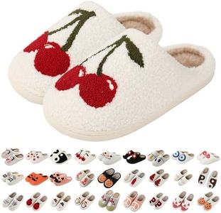 Hoomall Pantoufles en Peluche Douces Femmes Hommes Antidérapante Confortable Dessin Animé Maison Intérieur Cadeaux Noël Halloween Hiver(Cerise,37/38 EU)