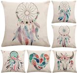 Faylapa 6 Pack Abstract Cartoon Flower Pillow Cases,Cotton Linen Decorative Cushion Cover (Dream)