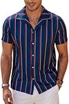 COOFANDY Men's Striped Button Down Shirts Short Sleeve Summer Hawaiian Beach Shirts