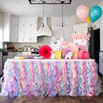 6FT Rainbow Tulle Tutu Table Skirt Double Layer Satin Willows with Glossy Organza, Birthday Party Decorations for Unicorn and Mermaid Parties, Baby Showers, Weddings | Rectangular and Round Tables