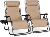 Best Choice Products Set of 2 Extra Wide Adjustable Steel Mesh Zero Gravity Lounge Chair Recliners w/Pillows and Cup Holder Trays - Sand