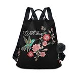 Fustylead Backpack Purse for Women Fashion Ladies Shoulder Bags Large Travel Bag, Rose Embroidery Hummingbird, One Size, Daypack Backpacks