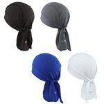 Cooling Helmet Liner - Do Rag Skull Cap for Men - Head Scarf, Bandana, Head Wrap, Beanie for Motorcycle, Cycling, Sports, 1 Black / 1 Gray / 1 Navy / 1 White, One Size