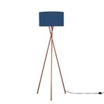 MiniSun Modern Copper Metal Tripod Floor Lamp with a Navy Blue Cylinder Shade