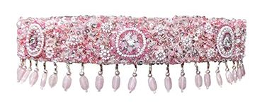 DUCHESS Sequin Beaded Crystal Tasselled Waist Belt for Women’s – Kamarpatta, Kamarband for Saree, Lehenga (Baby Pink/Peach)