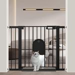 Baby Gate with Cat Door 29.5"-40.5" Wide, Metal Cat Pet Gate for Stair, Puppy Dog Gate with Cat Door Indoor, Pressure Mounted Baby Gate No Drill, 30in Tall Child Safety Gate for Doorway House, Black