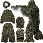 MOPHOTO 5 in 1 Ghillie Suit, 3D Camouflage Hunting Apparel Including Jacket, Pants, Hood, Rifle Wrap, Carry Bag Suitable for Unisex Adults/Kids/Youth (M/L/XL/XXL), unisex, Forest Green, 5 in 1 (Medium or Large)