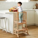 COSYLAND Toddler Kitchen Step Stool Tower - Nursery Step Stool for Kids Toddlers Children, Standing Tower for Kitchen Counter, Mothers' Helper Kids Learning Stool, Made of Natural Solid Bamboo Natural