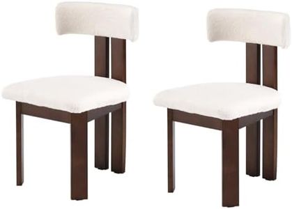 LivinVeluris Dining Chairs Set of 2, Modern Dining Chairs Mid-Century, Round Kitchen Chairs, Boulce Dining Chair with Black Metal Legs, Kitchen Dining Room (White Teddy Velvet/Brown Legs Set of 2)