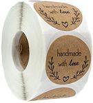 Natural Kraft Olive Branch Handmade with Love Stickers 1.0" Round Total 500 Labels on a Roll for Baking Gift Bags Wedding Thanksgiving Birthday Envelope Decor (Branch Handmade)