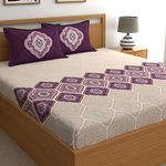 Dreamscape 100% Cotton Double Bedsheet with 2 Pillow Covers | 140 TC Ethnic Purple for Double Bed (7.2ft X 8.2ft)