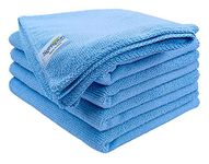 SOFTSPUN Microfiber Highly Absorbent Lint and Streak Free MultiPurpose Cleaning Cloths for Kitchen Car Window Stainless Steel Silverware 340 GSM Sky Blue 50X50 cms Set of 5 Pieces.