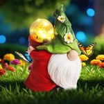 Solar Garden Gnomes Outdoor - Garden Figurines with Lights Resin Solar Garden Sculpture Patio Balcony Yard Lawn Art Decor Birthday Gifts for Women Mom Grandma Housewarming