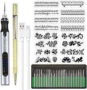 Rechargeable cordless Electric Micro Engraver Pen Mini DIY Engraving Tool Kit for Metal Glass Ceramic Plastic Wood Jewelry with 30 Bits and 16 Stencils and 1 Scriber Pen (silver)