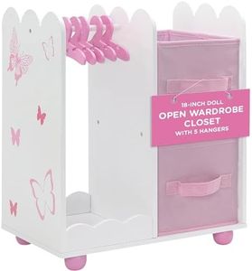 Emily Rose 18 Inch Doll Furniture | Beautiful Open Wardrobe 18 Inch Doll Closet with Butterfly Detail, Includes 5 Wooden Doll Clothes Hangers | Fits American Girl Doll Clothes