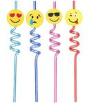 MobFest® 8 Pcs Reusable Spiral Food Grade Straw for Milkshakes, Frozen Drinks, Kids Birthday Party & Festive Occasion BPA Free Straw | Multicolor, Smiley Design (2)