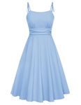 Belle Poque Summer Dresses for Women Spaghetti Strap Square Neck A Line Midi Sun Dress for Daily Light Blue BP0928-01 L