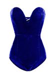 Clothink Women Strapless Velvet Bodysuit Back Lace Up Jumpsuit,Sexy Bodysuit Top Playboy Bunny Halloween Costume, Royal Blue, Medium