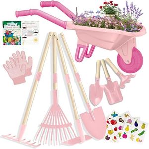 Qtioucp Kids Gardening Tools Outdoor Toys Set Backyard Play with Wheelbarrow Educational STEM Learning Pretend Toys Outdoor Indoor for Toddlers Kids Boys Girls