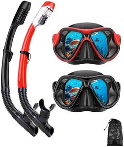 Snorkeling Gear for Adults Snorkel mask Set Scuba Diving mask Dry Snorkel Swimming Glasses Swim Dive mask Nose Cover Youth Free Diving (Black+red（2 Pack）)
