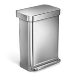 simplehuman CW2023 55L Rectangular Kitchen Pedal Bin with Liner Pocket, Silent Soft Close Lid, Strong Wide Pedal, Fingerprint-Proof, Brushed Stainless Steel, W 47.0cm x H 65.5cm x D 36.0cm