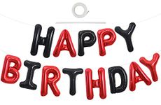 TONIFUL 16 Inch Black Red Happy Birthday Balloons Banner Foil Letters Sign Mylar Balloons Bunting Reusable Ecofriendly Material for Birthday Decorations Party Supplies for Girls Boys Kids & Adults