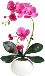 Forlaoers 17" Realistic Small Purple Orchid Faux Flowers Artificial Flower Arrangements with Vase Orchids Fake Plant Decor for Kitchen Table Centerpieces Home Dining Room Desk Decorations Indoor