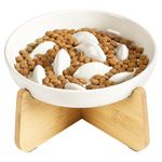 IDOGCHEW Cat Bowl Slow Feeder Ceramic Elevated Raised Anti-Gulping Anti Vomiting, Puzzle Feeder for Wet Food Dry Food Slow Eating Healthy Diet Feeding Pet Bowls with Stand