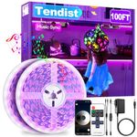 TENDIST Black Light LED Strips 100ft App Control, UV Light for Glow Party, Smart Blacklight with Remote Control, 24v Neon Party Bande Lumineuse Self-Adhesive for Bedroom, Halloween, Tapestry, Poster